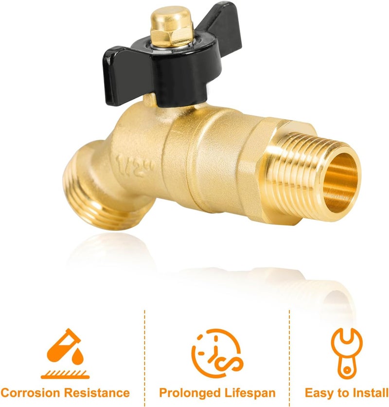 SIGURANTA 1/2" NPT/MIP Brass Male Hose Faucet, Water Spigot with 3/4" Male GHT Thread, Heavy-Duty Outdoor Hose Full-Flow Valve Outdoor Faucet (1/2" NPT Inlet Butterfly Handle) - Image 5